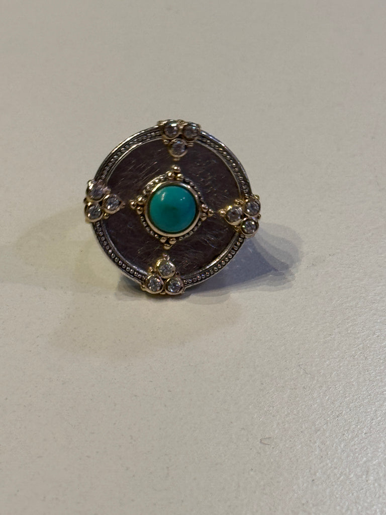 Spiny turquoise with vernmil + cz’s ring