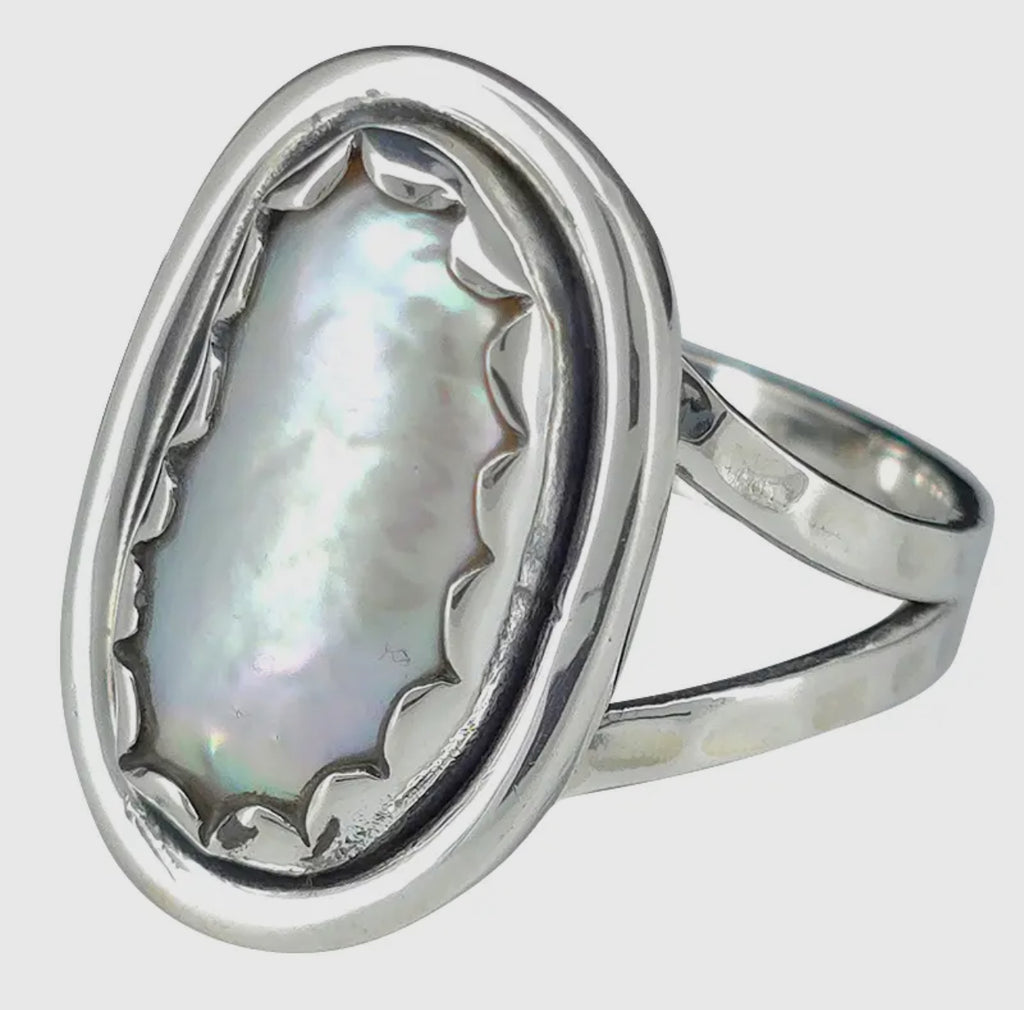 Pearl sterling silver ring size 7