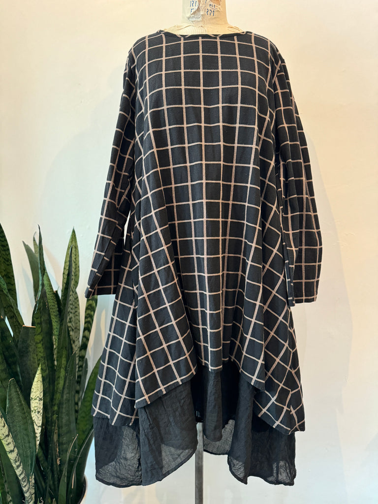 Oversized double layer grid dress