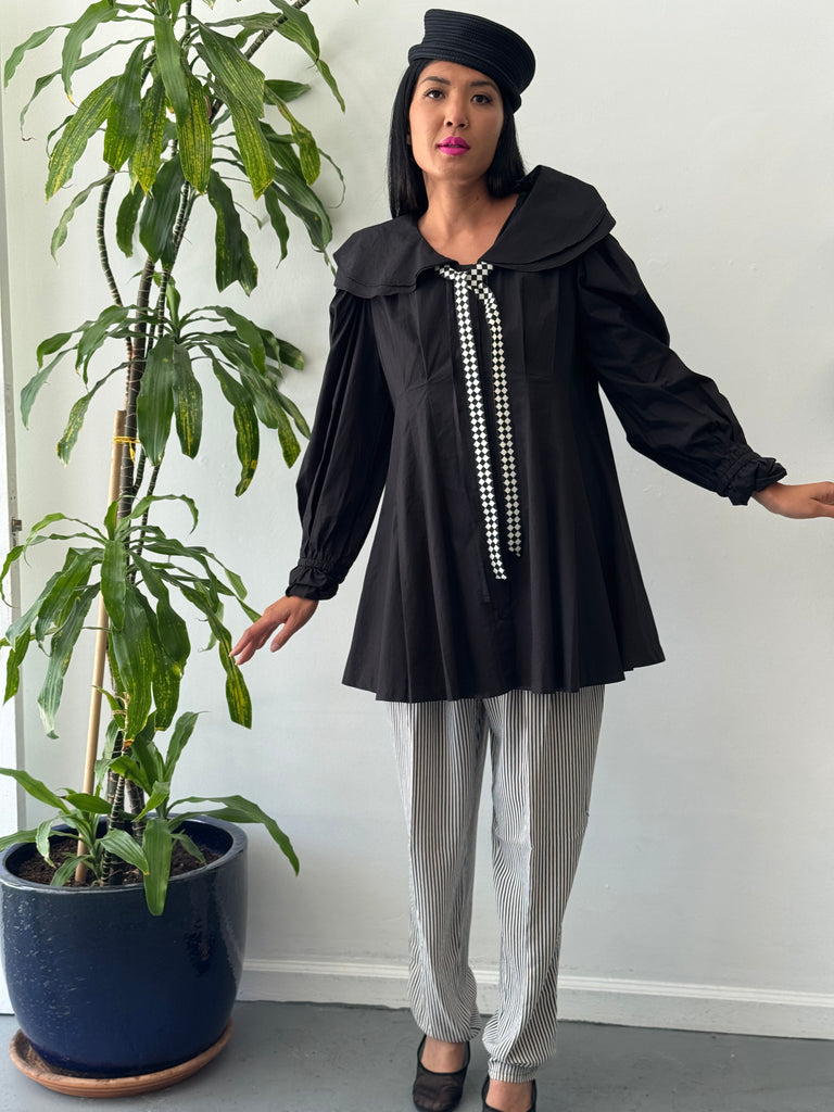 Oversized tunic top with drama and collar