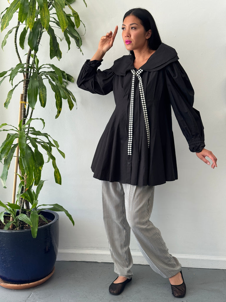 Oversized tunic top with drama and collar