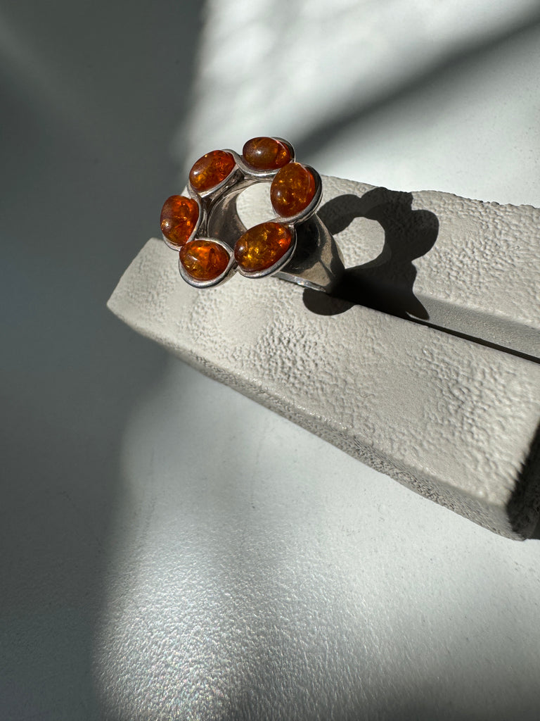 Sterling silver and amber floral wreath ring size 6.5