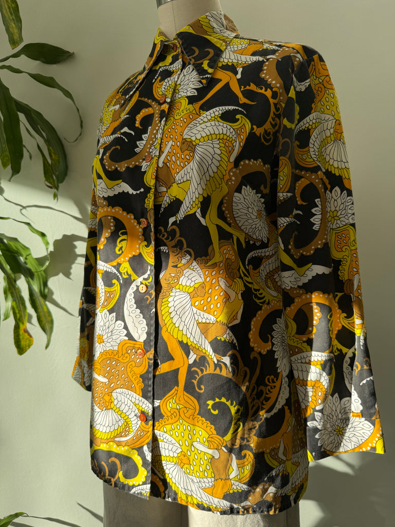 1970’s amazing print button up top