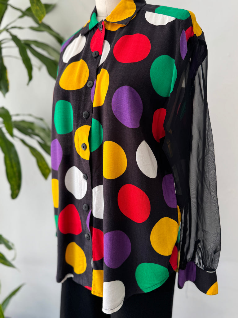 Vintage polka dot and sheer sleeve top