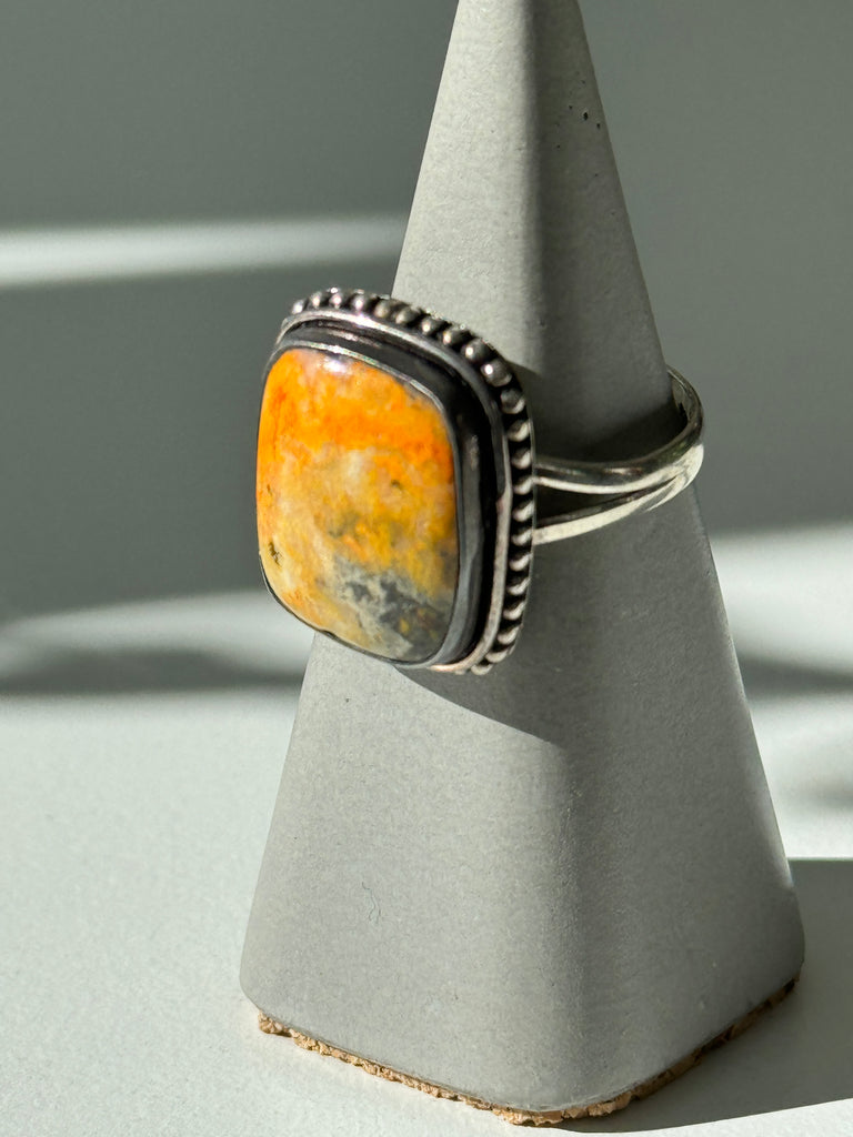 Reverse bumblebee jasper and sterling silver ring size 9