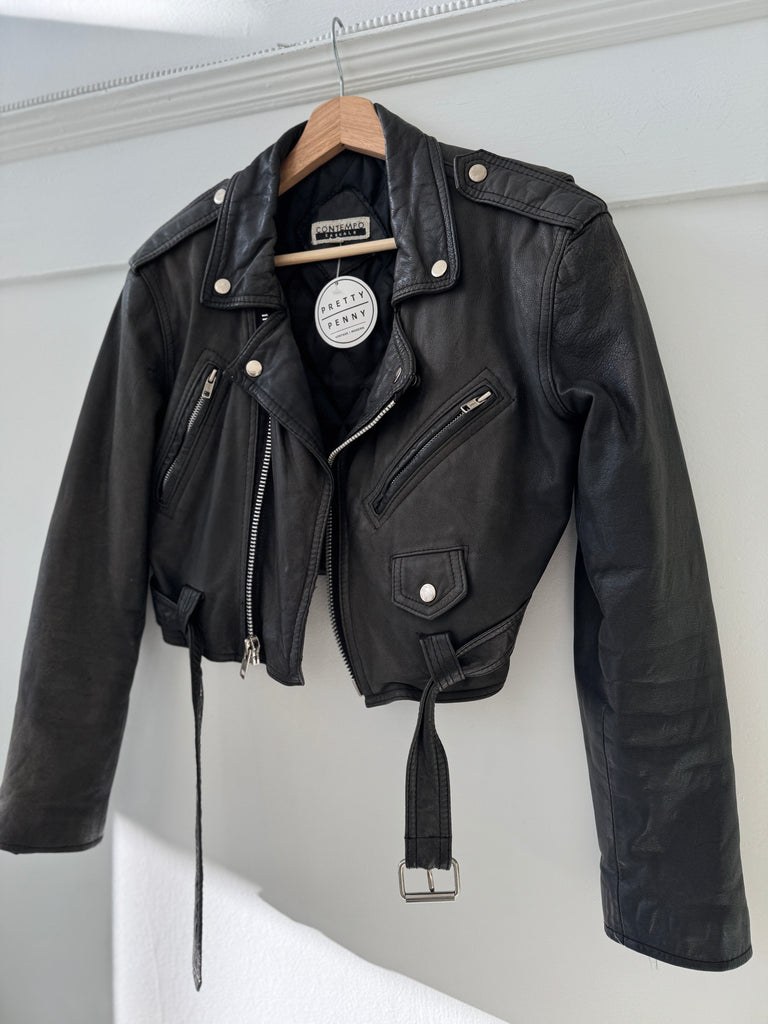 Vintage leather cropped moto jacket