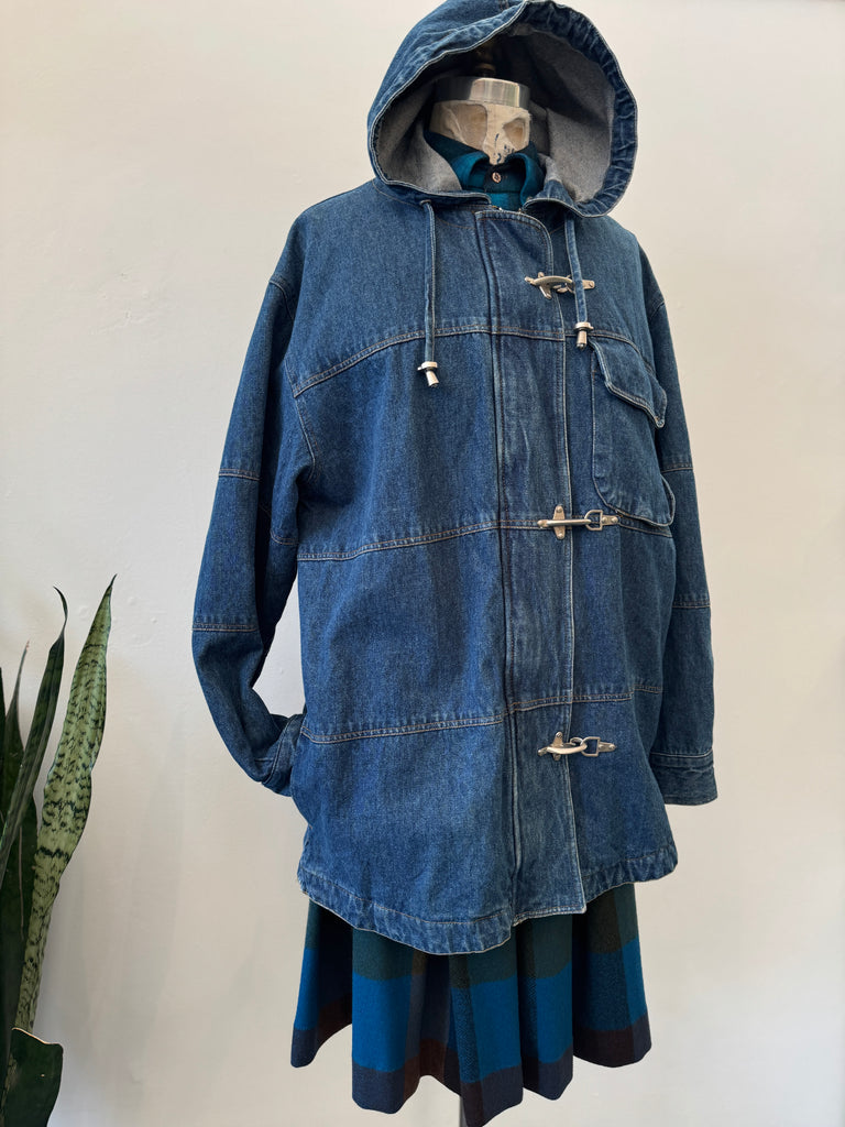 Vintage denim jacket with metal hardware