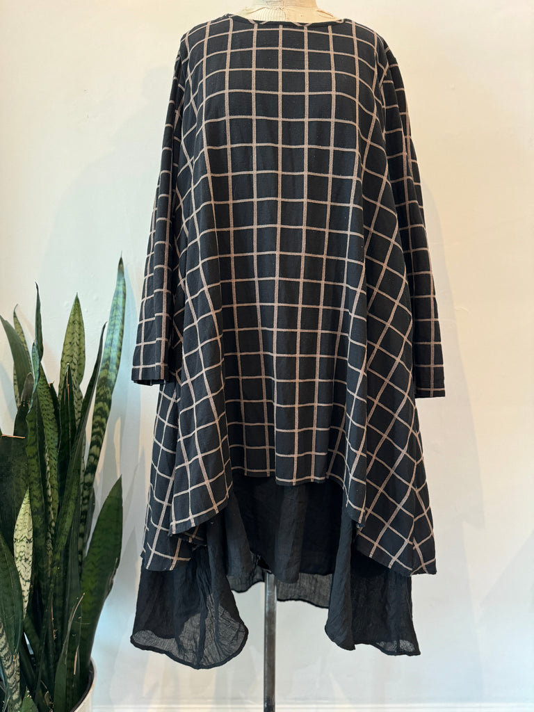 Oversized double layer grid dress