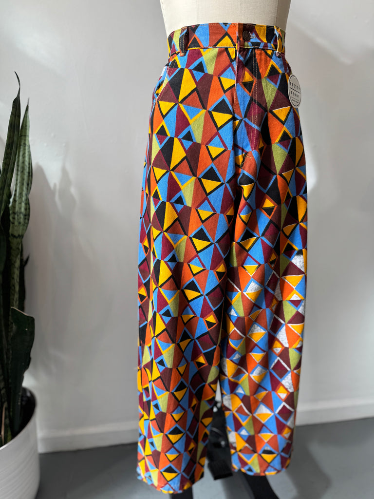 High waist vibrant color + print pants waist “34”