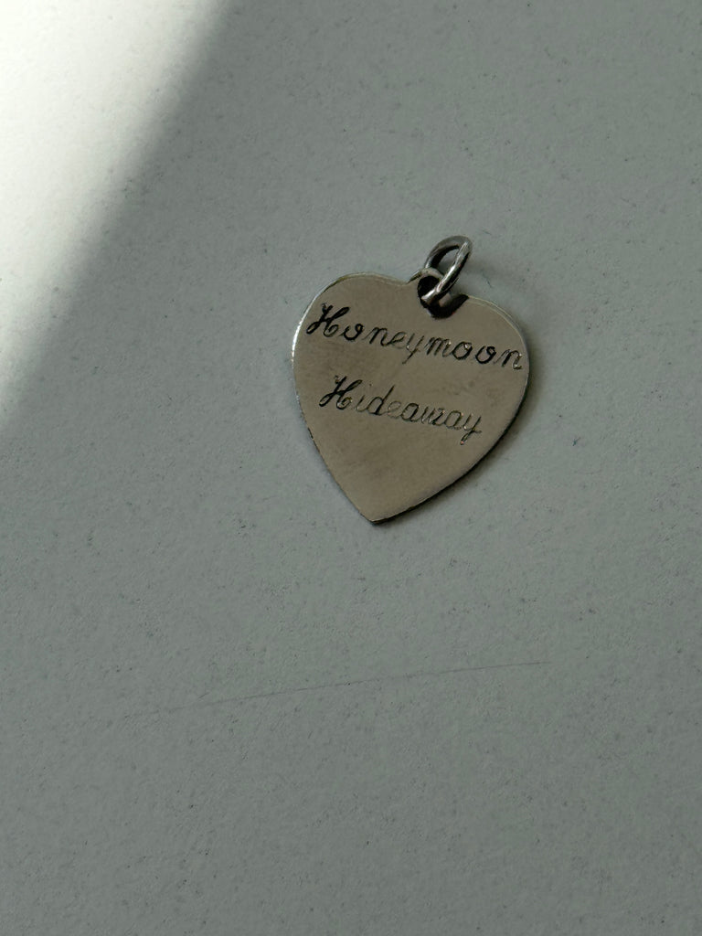 Honeymoon hideaway sterling silver etched charm