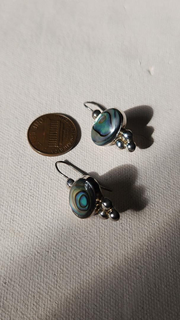abalone teardrop earrings with dot detailing