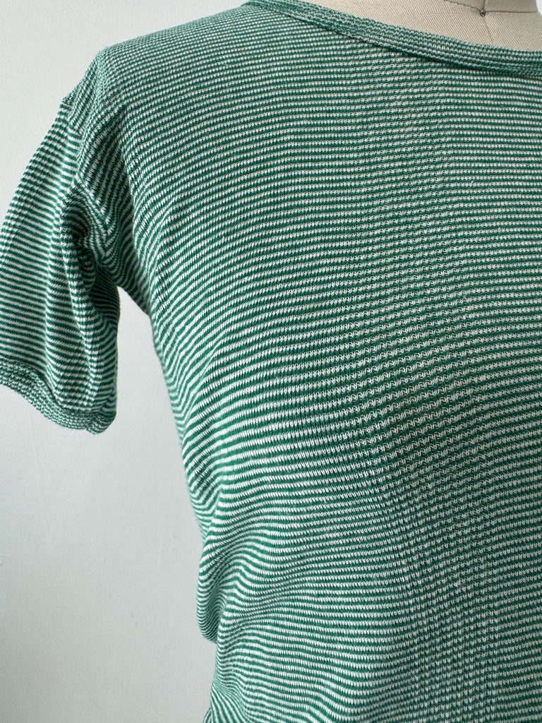 100% cotton micro green and cream striped top