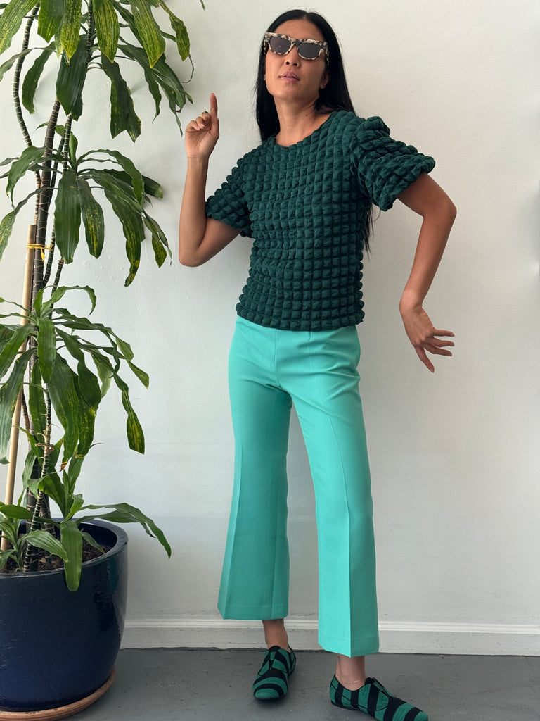 Textured puff emerald top