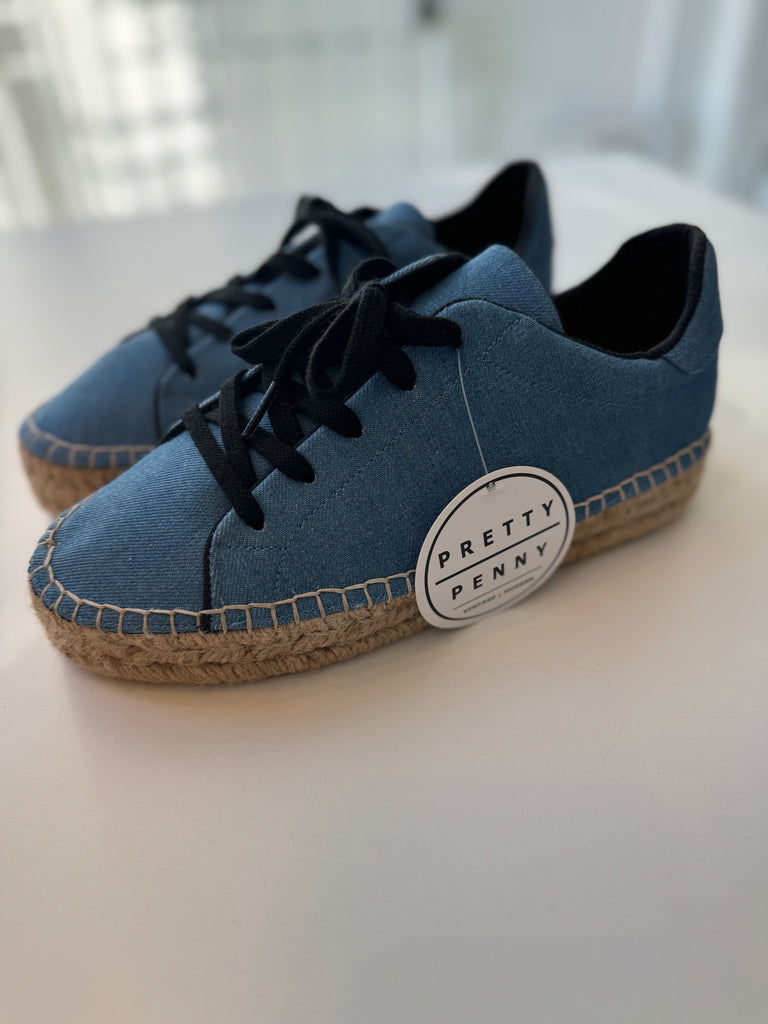 STAUD denim platform lace up shoes