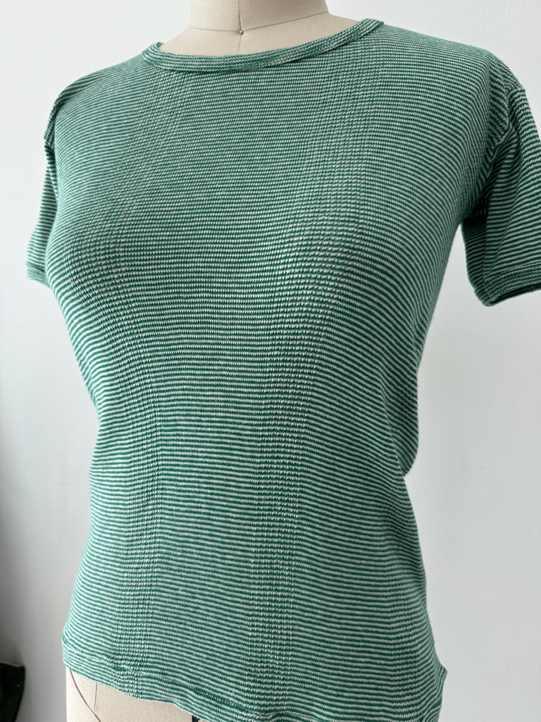 100% cotton micro green and cream striped top