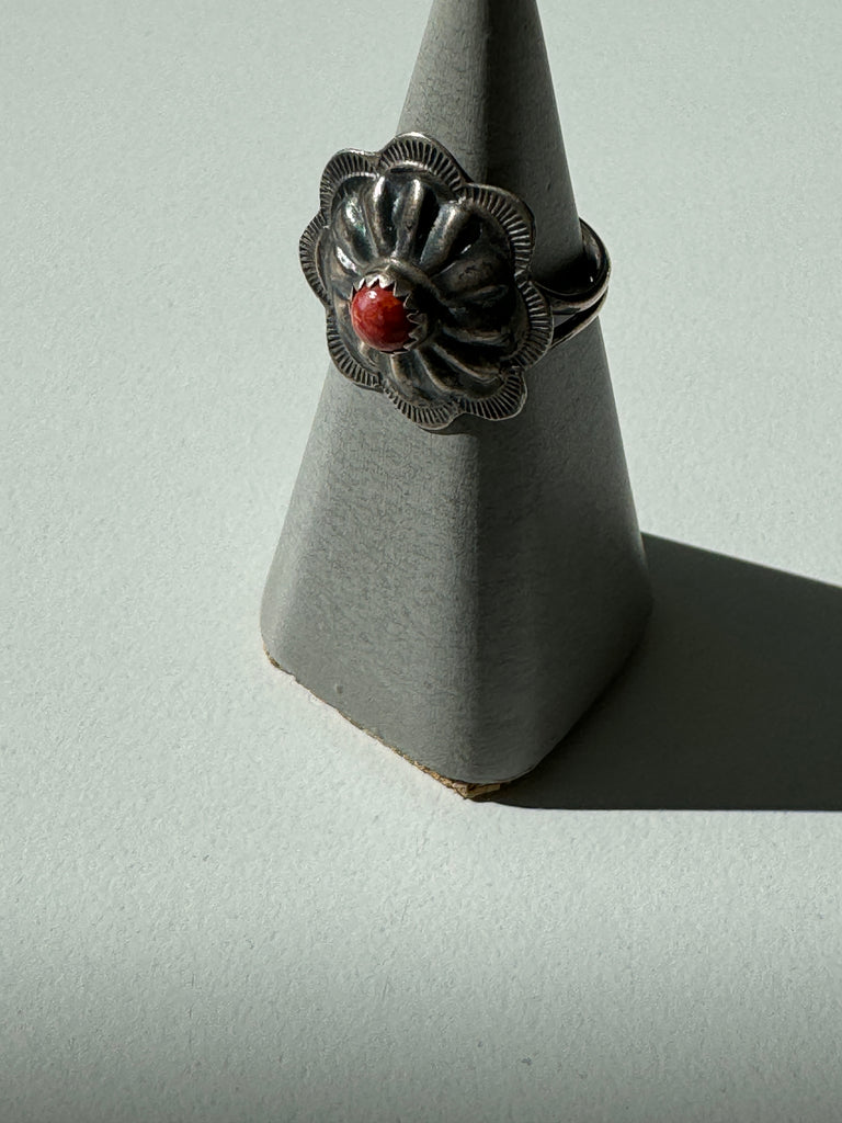 Coral + silver ring
