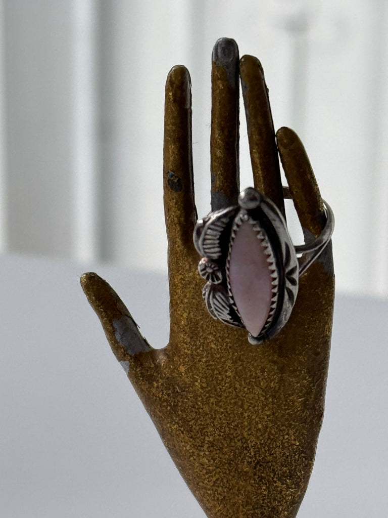 Mother of pearl pink + sterling silver ring size 4.5