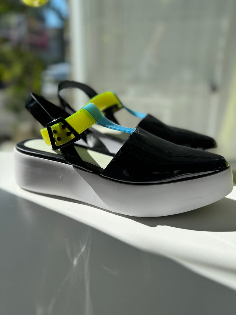 Designer KENZO women's parent leather t strap platform shoes size 10