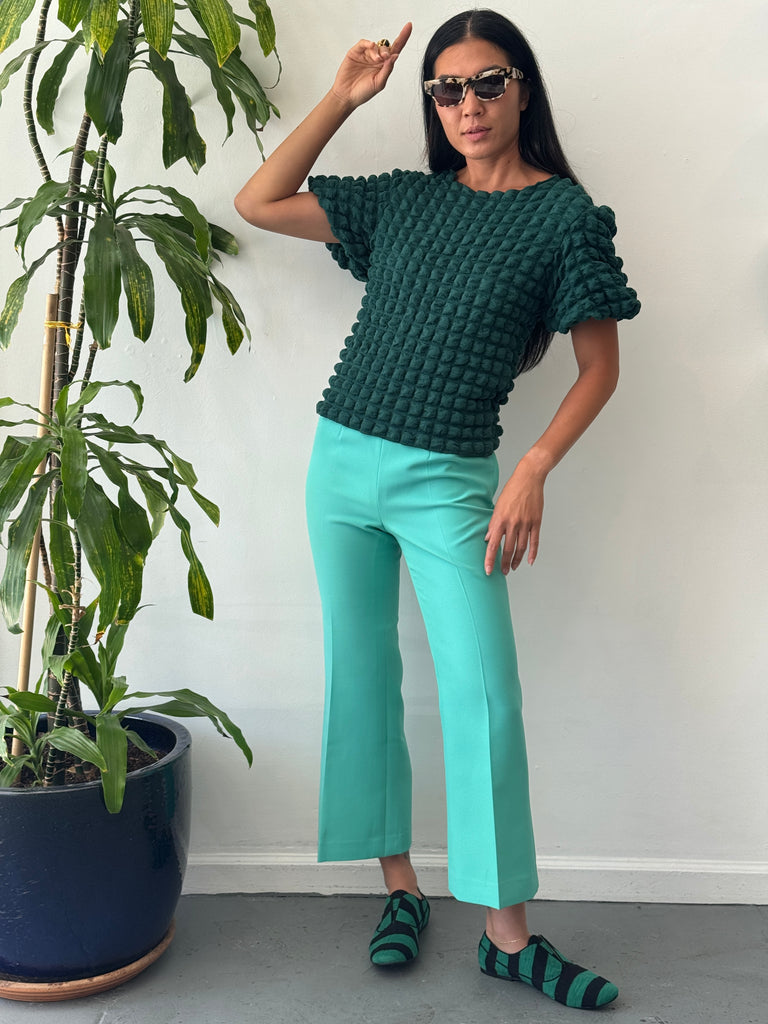 Textured puff emerald top