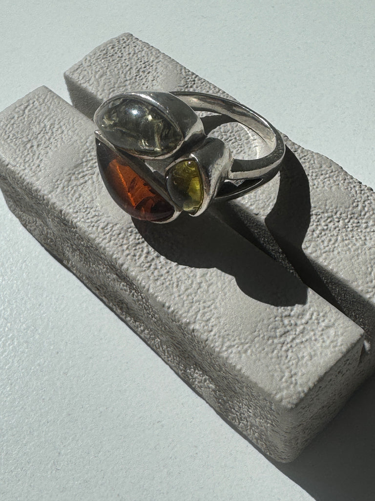 Tri Amber and Sterling silver ring size 9.5-10