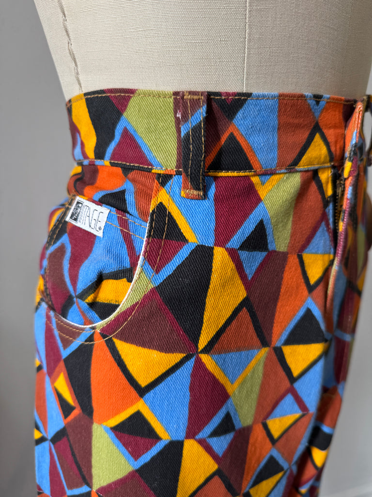 High waist vibrant color + print pants waist “34”