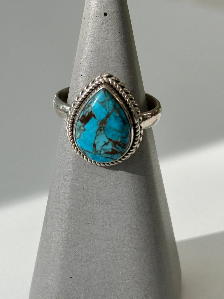 Turquoise and sterling droplet ring size 7.5