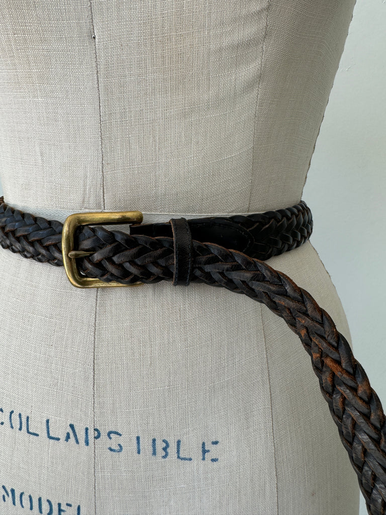 Vintage braided leather belt "24-34"