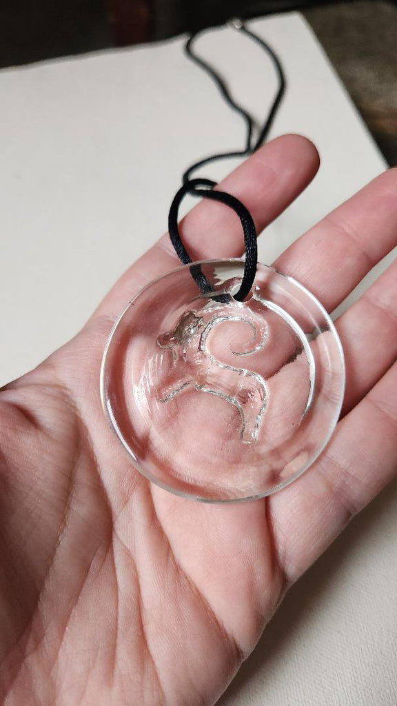 Vintage glass Aries ram pendant necklace