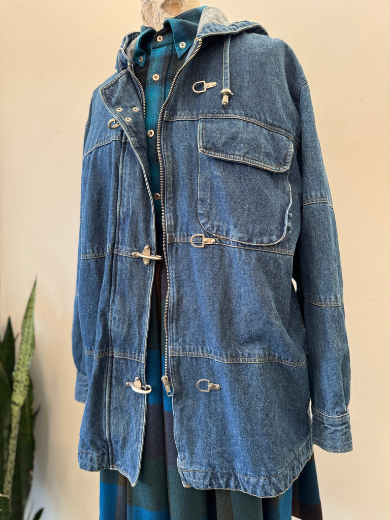 Vintage denim jacket with metal hardware