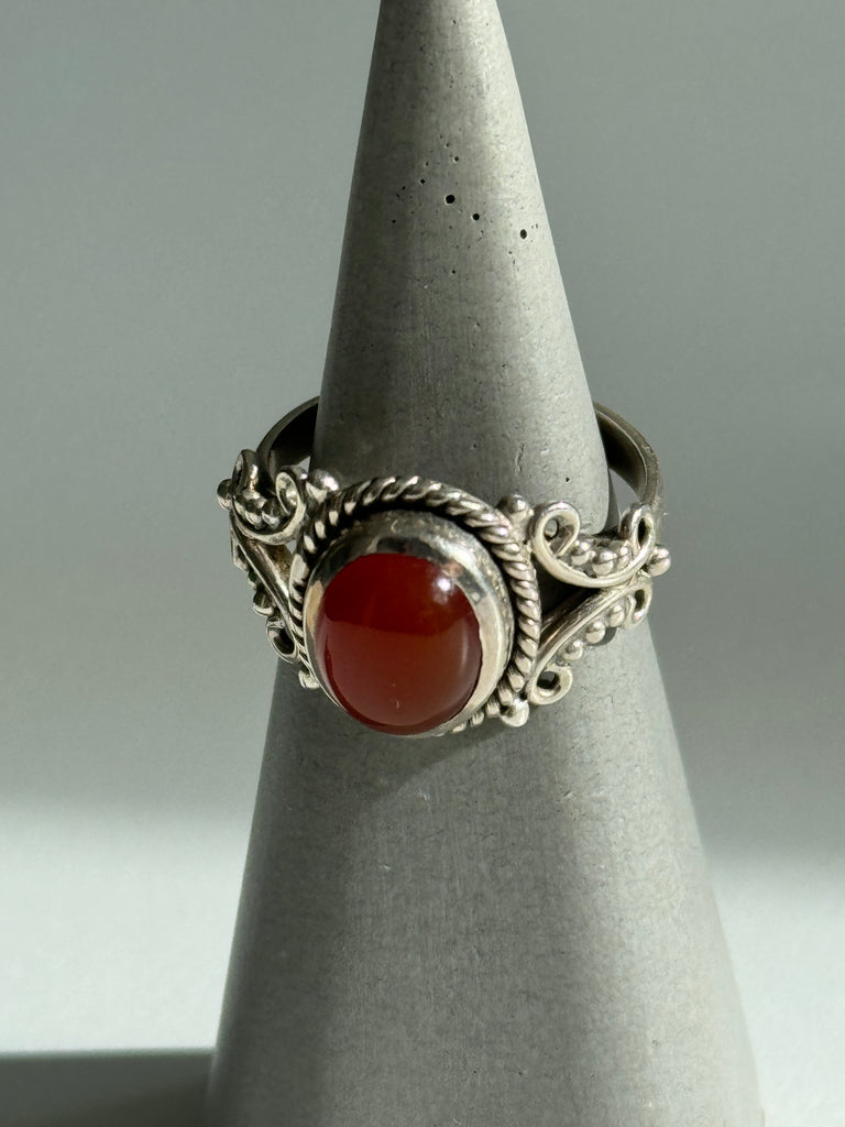 Carnelian and stamped sterling silver ring size 8