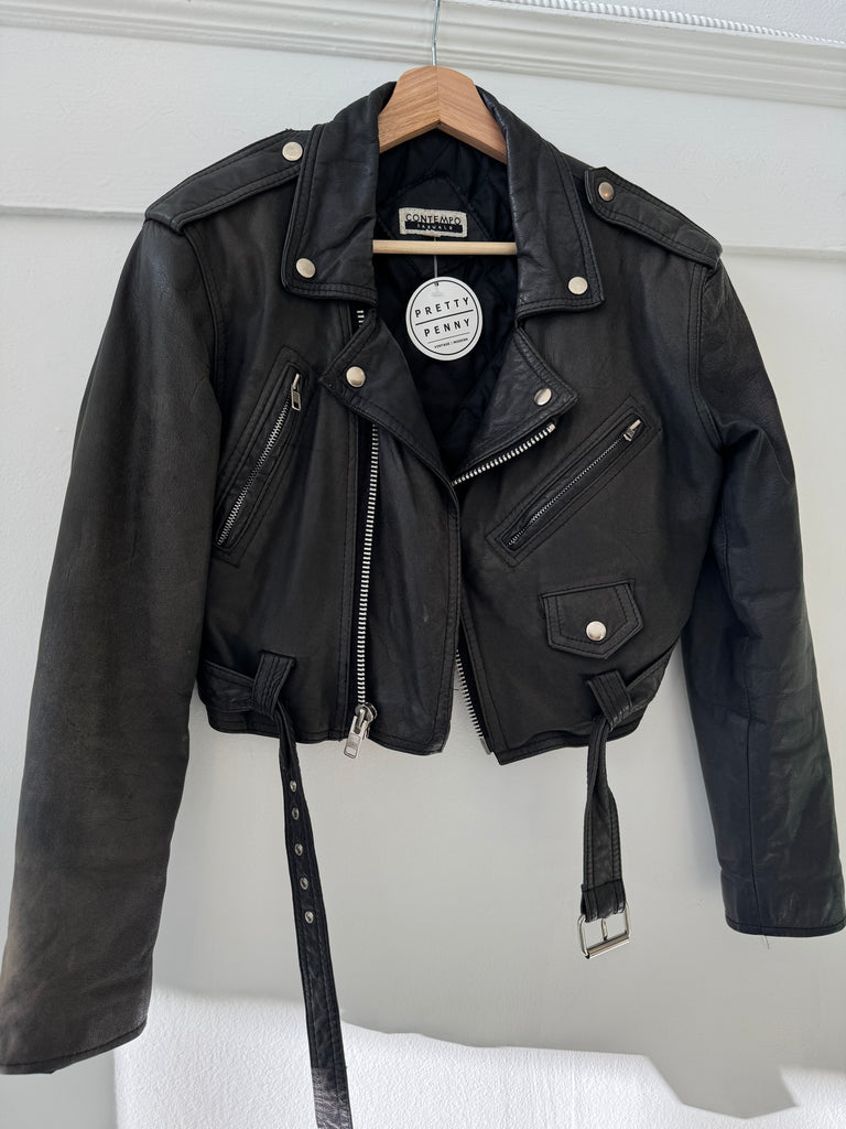 Vintage leather cropped moto jacket