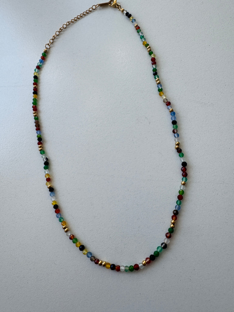 Glass beaded and metal bead necklace