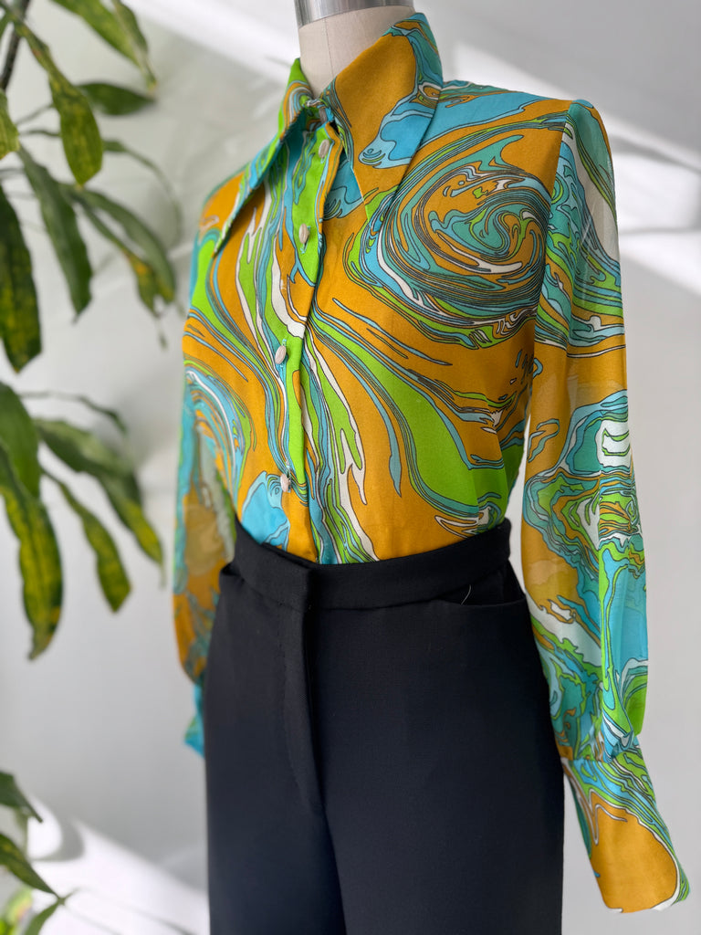 Vintage teddi of California pointed collar top
