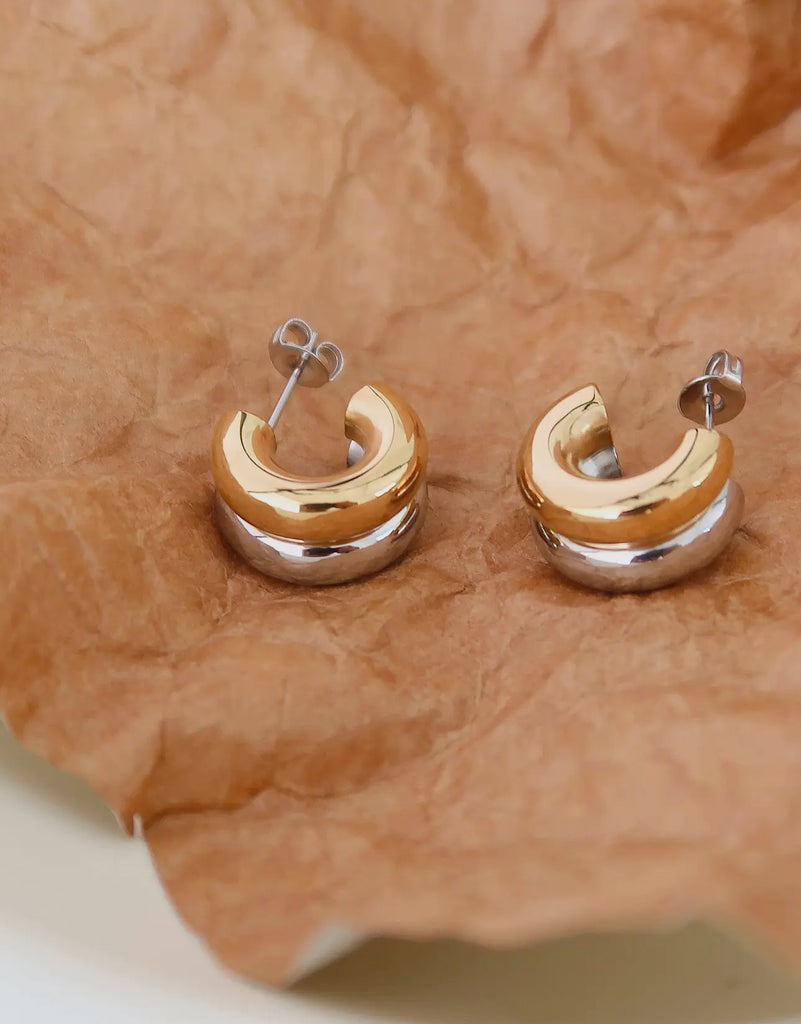 Mixed metal double cc huggie hoops