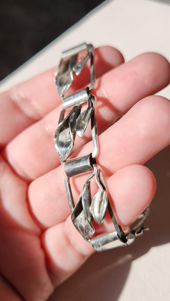 Vintage Sterling calla lily chunky bracelet