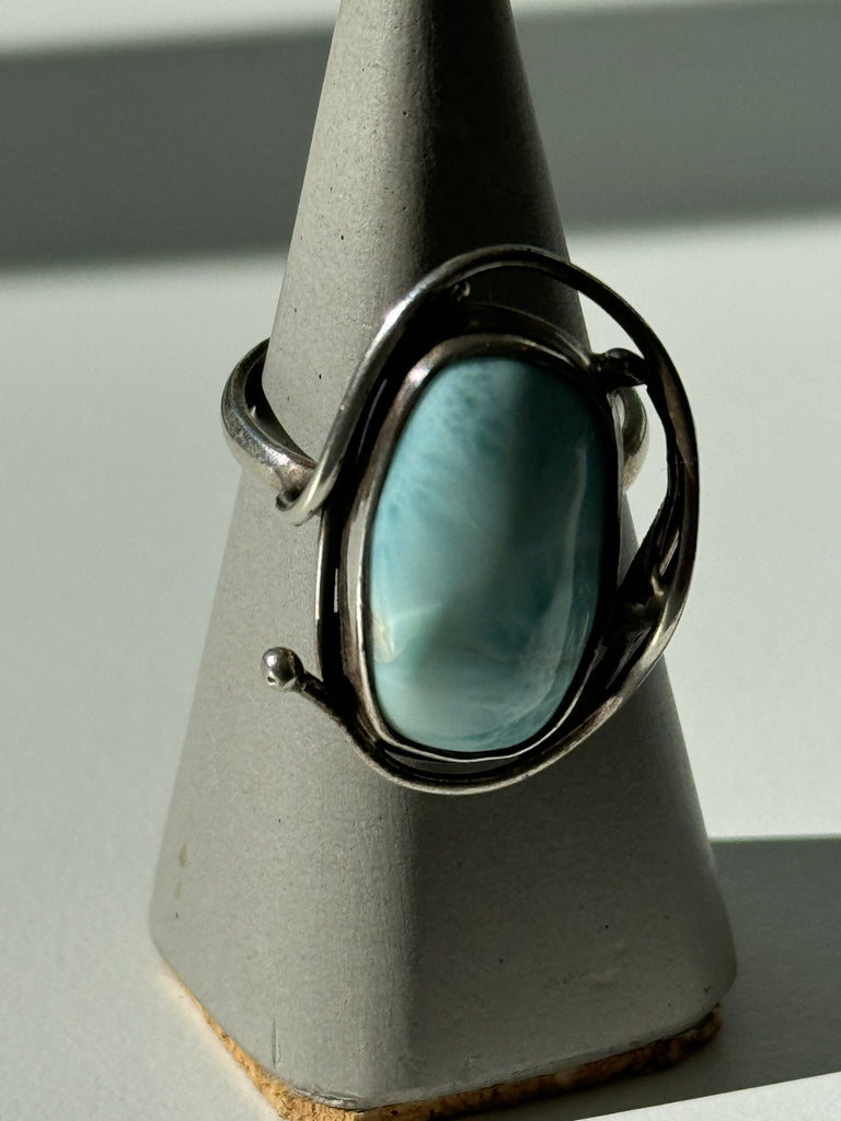 Blue larimar stone and sterling ring size 10