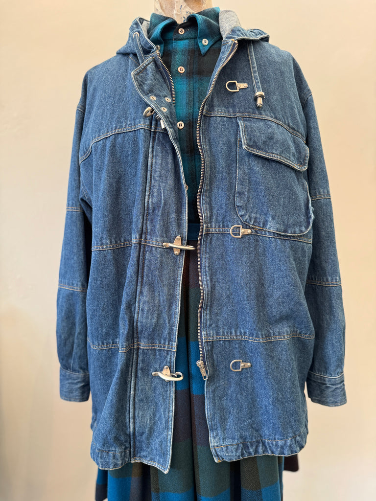 Vintage denim jacket with metal hardware