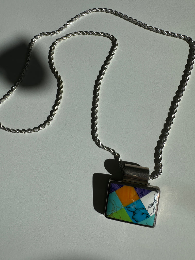 Vintage inlay stone + sterling silver necklace