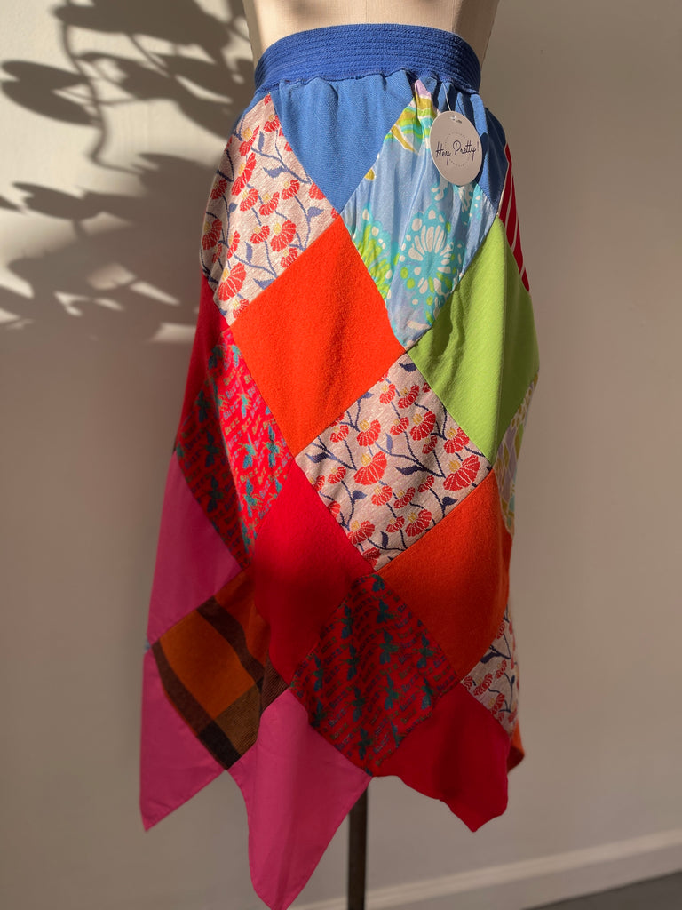 Handmade vintage fabric patchwork skirt waist “32-46”