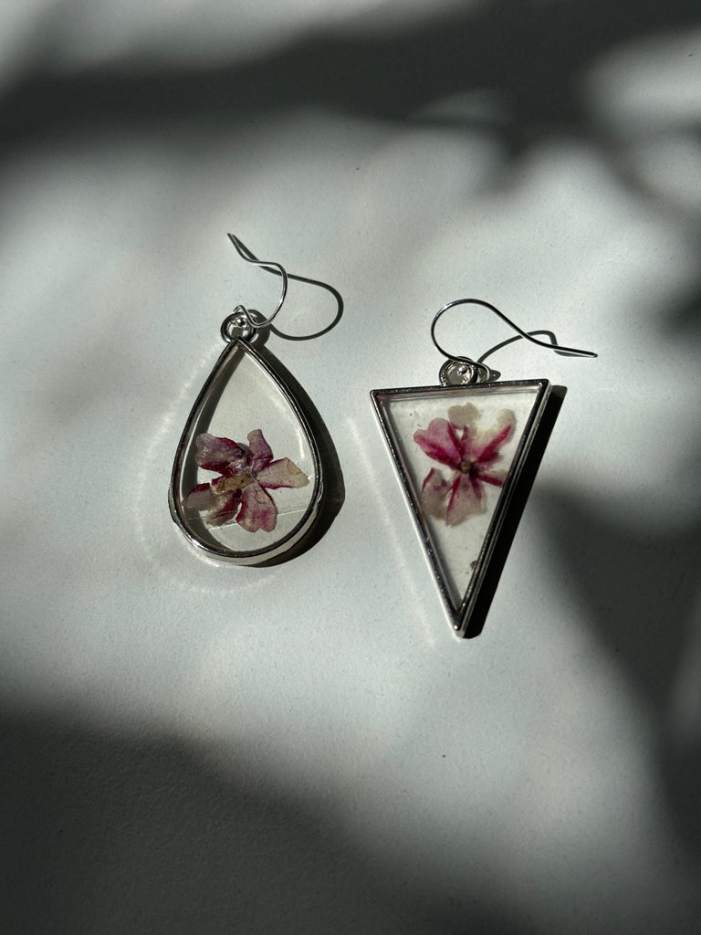 Pressed flower + silver earrings