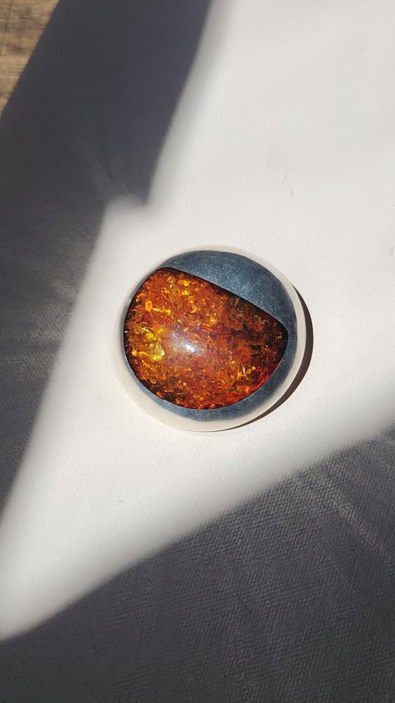 Vintage modernist sterling silver and amber convertible brooch and pendant