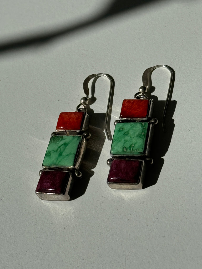 Stamped Navajo stone and sterling earrings