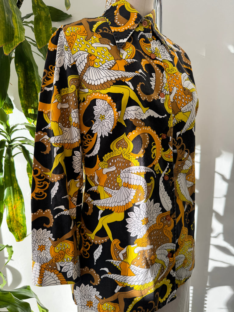 1970’s amazing print button up top