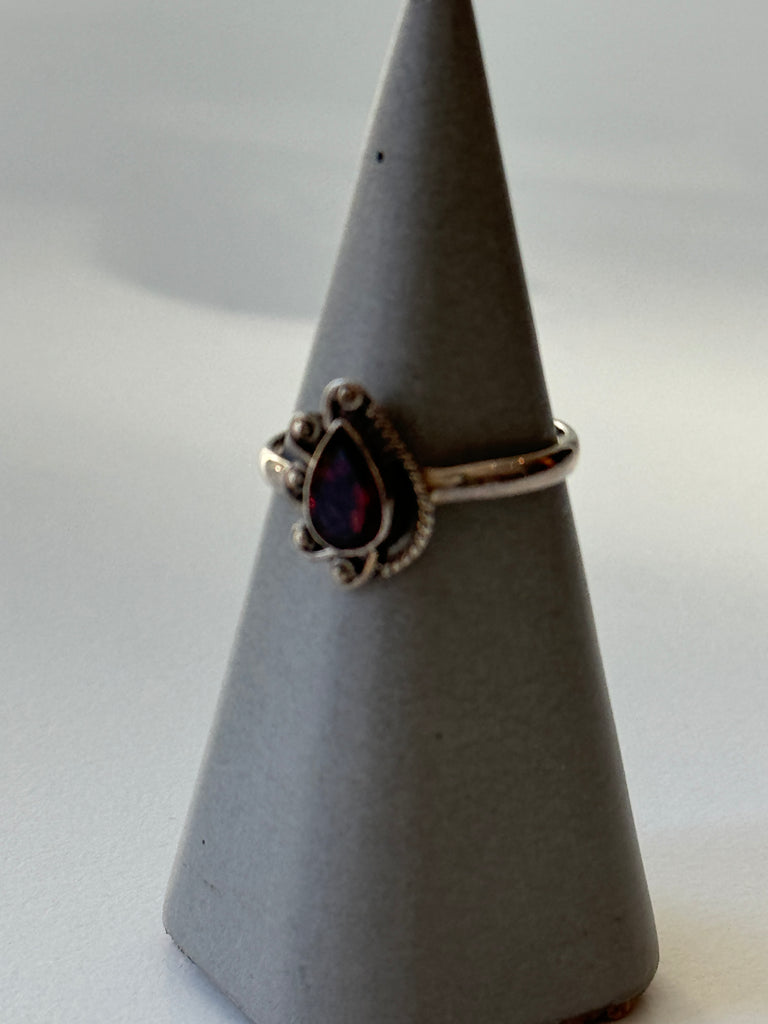 Sterling silver + garnet ring size 8