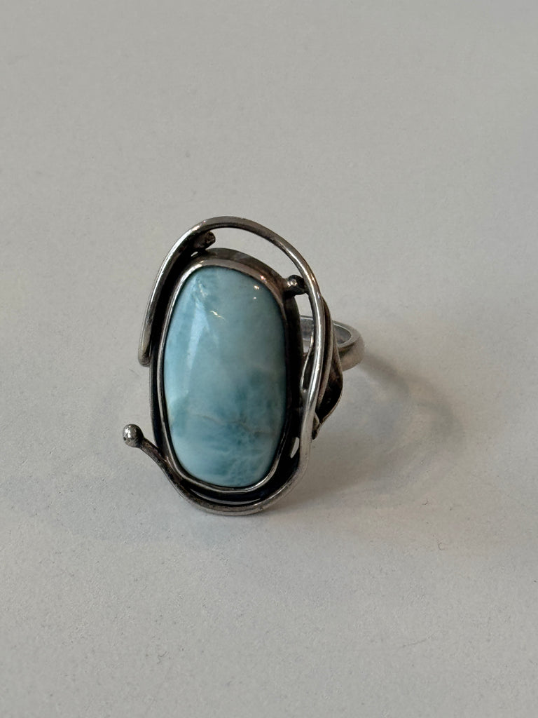 Blue Larimar and Sterling silver ring size 10