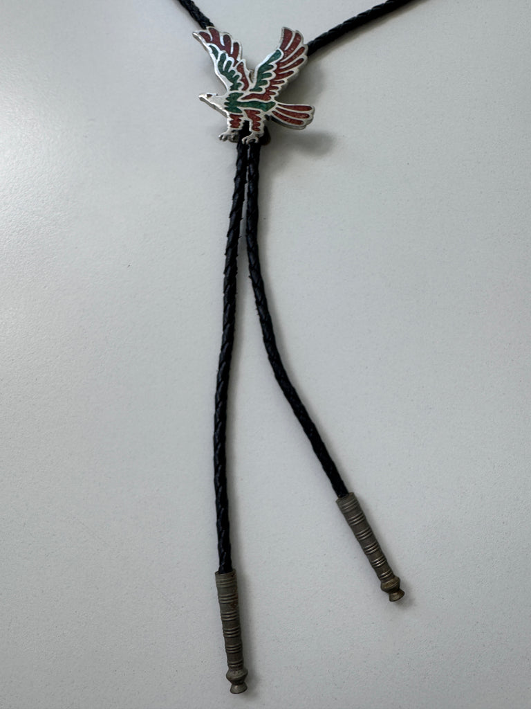 Metal Eagle and leather bolo tie