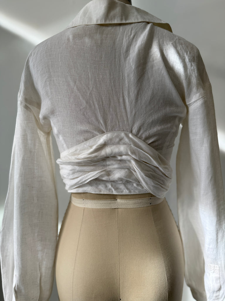 Designer Claude Montana linen wrap top