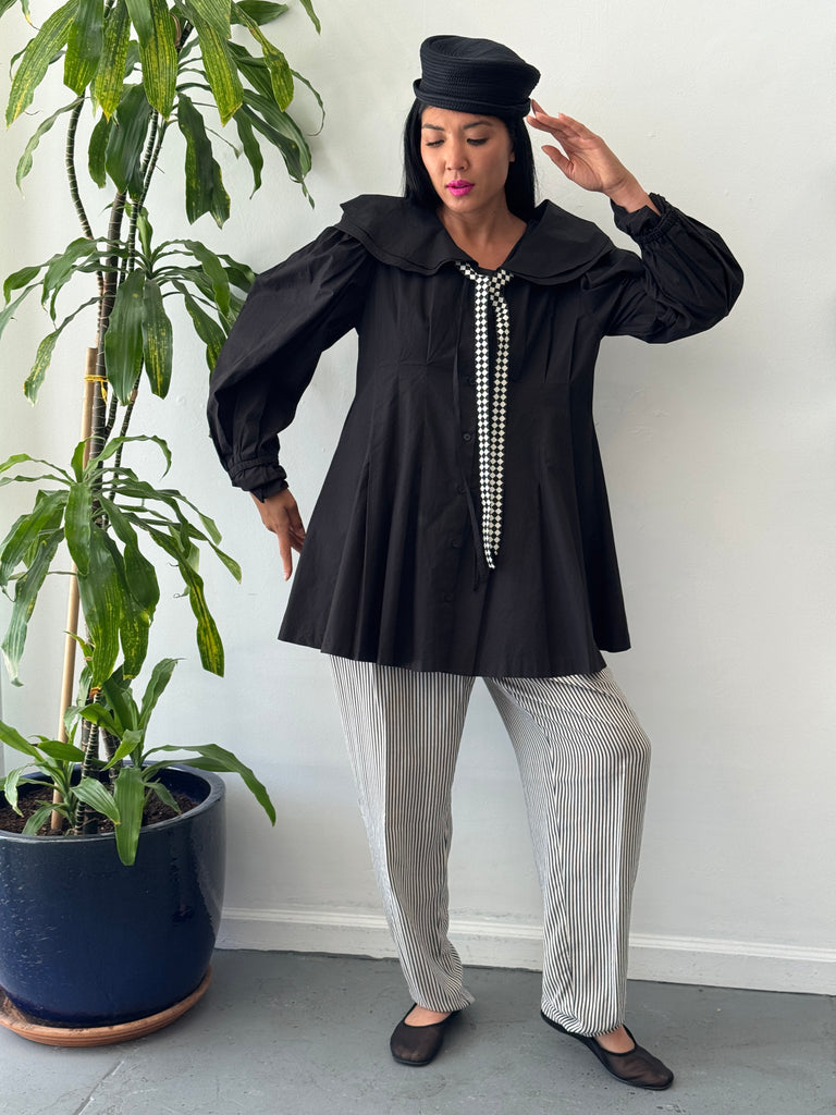 Oversized tunic top with drama and collar