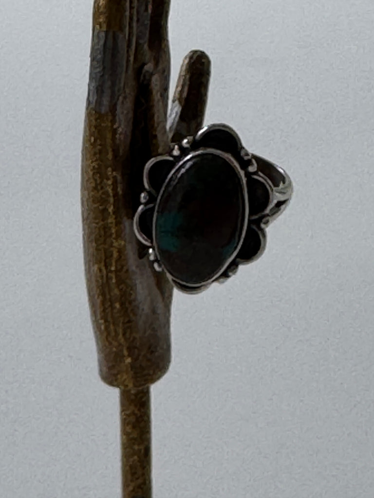 Green turquoise and sterling silver ring