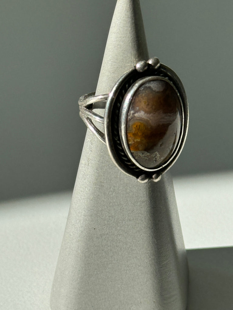 brown agate and sterling silver ring size 5